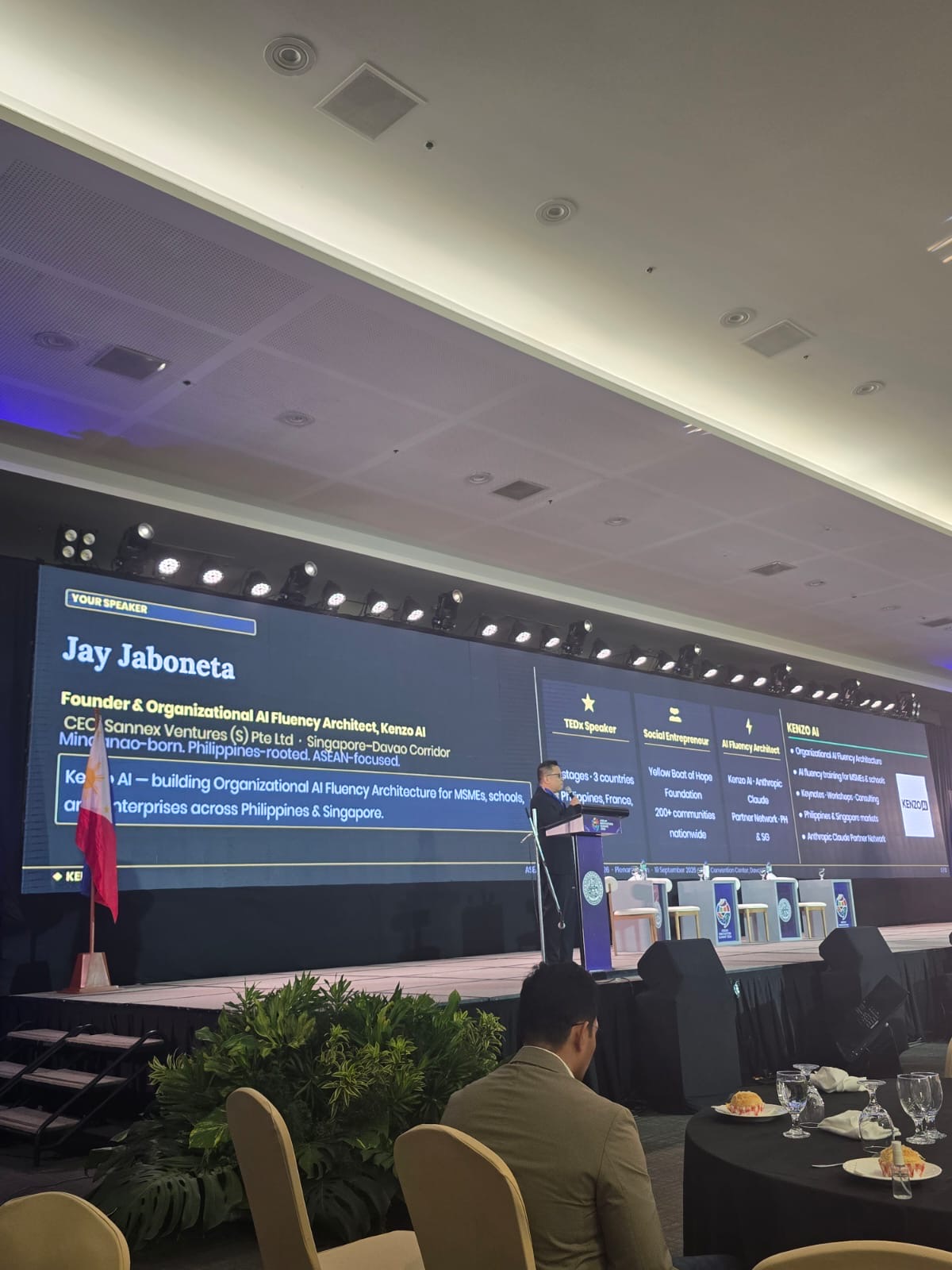 Jay Jaboneta introducing Kenzo AI and Organizational AI Fluency at the ASEAN Innovation Summit 2026
